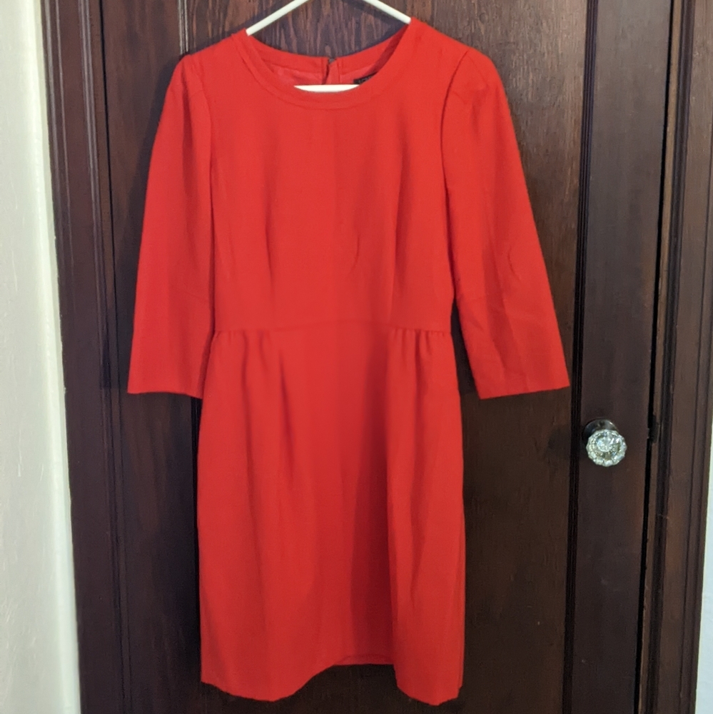 J Crew Teddy Poppy Red 3/4 Sleeve Business Professional Wool Dress Size 4